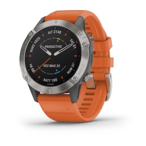 GPS ceas Garmin Fenix 6 Sapphire TiGray with orange band